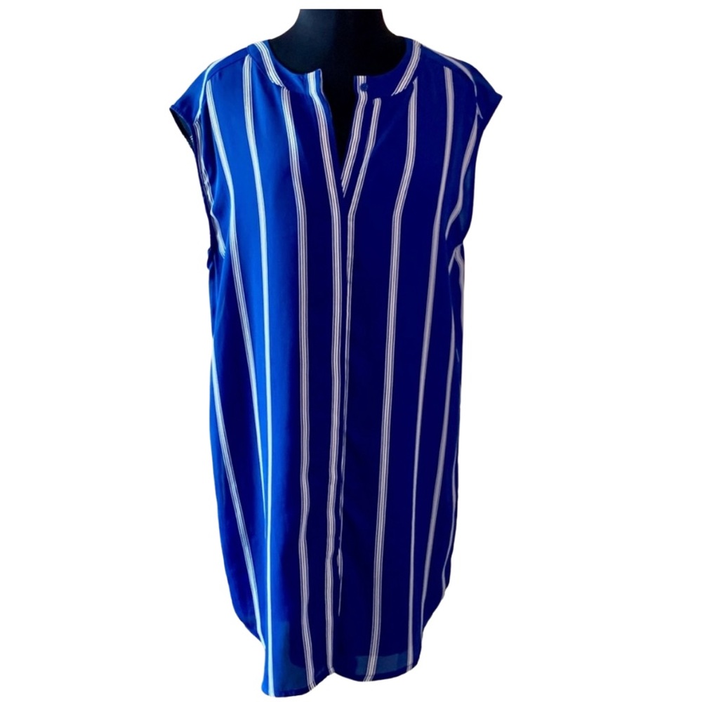 BB Dakota Dress Blue Striped Large Shift Shirtdress NWT